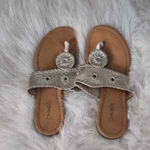 Metallic Silver Toe-Post Slide Sandals for Women